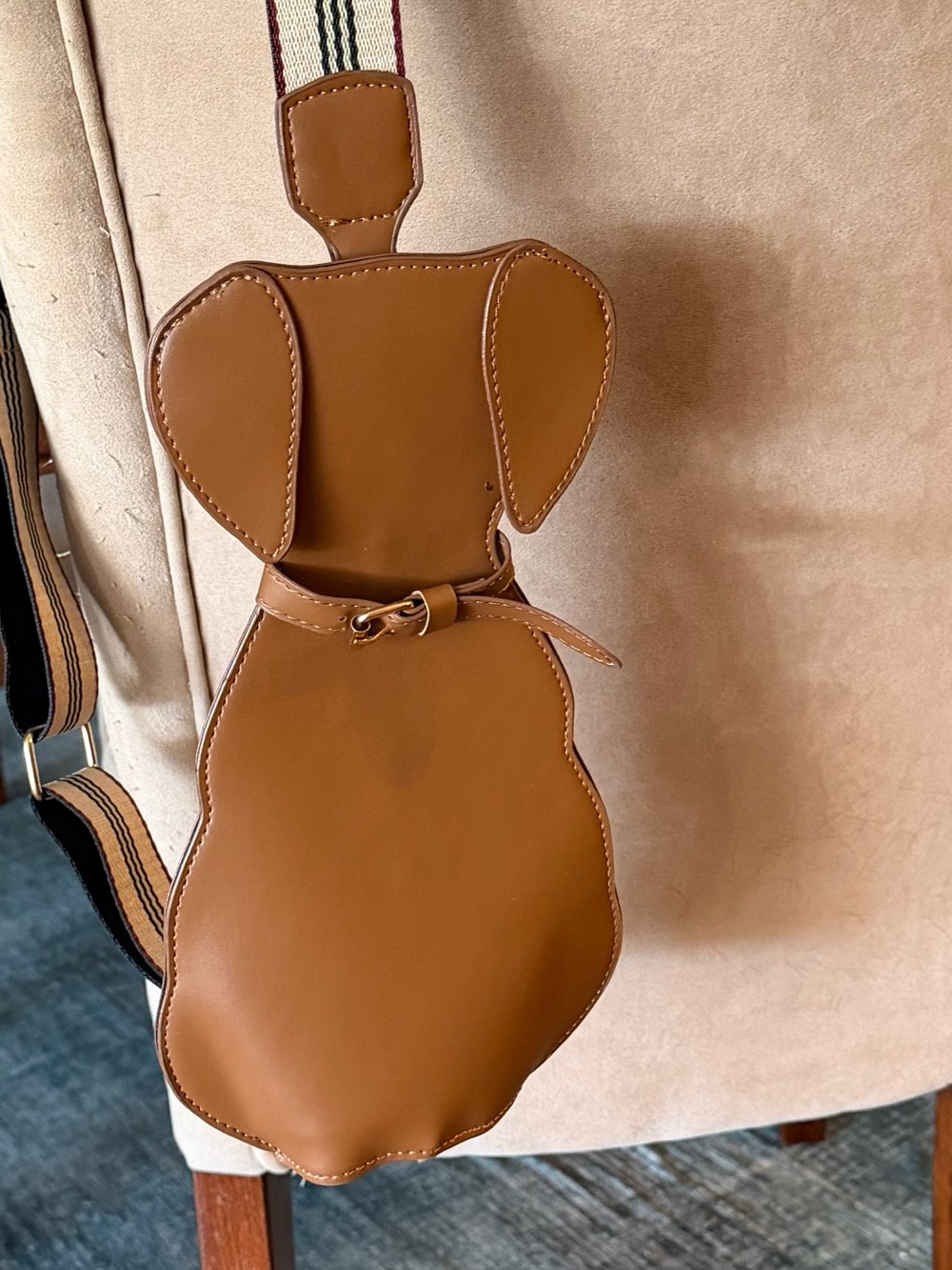 Tan Dog-Shaped Crossbody Bag